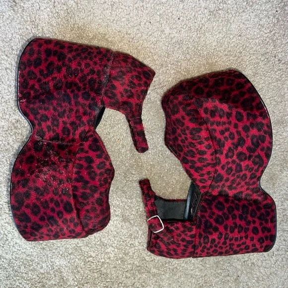 Vintage 90s Platforms-Red Leopard Velvet Morbid Threads Mary Janes 8.5 (*read) - Picture 2 of 16